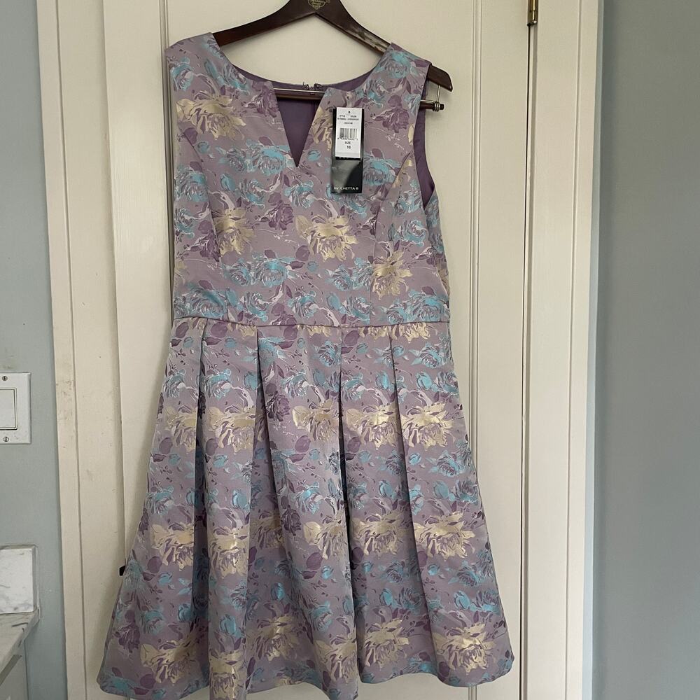 Be by Chetta B Dress Lavender Gold Pleated cocktail Formal Size 16 NWT - Picture 2 of 8
